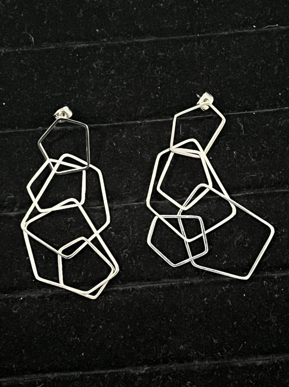 Stainless Steel Abstract Geometric Dangle Earrings Modern Sculptural Statement